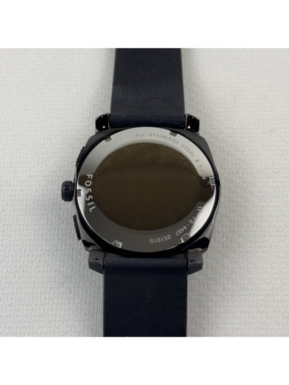 Fossil Mens Black Stainless Steel Chronograph Watch FS-4487 Silicone Strap - Picture 4 of 16
